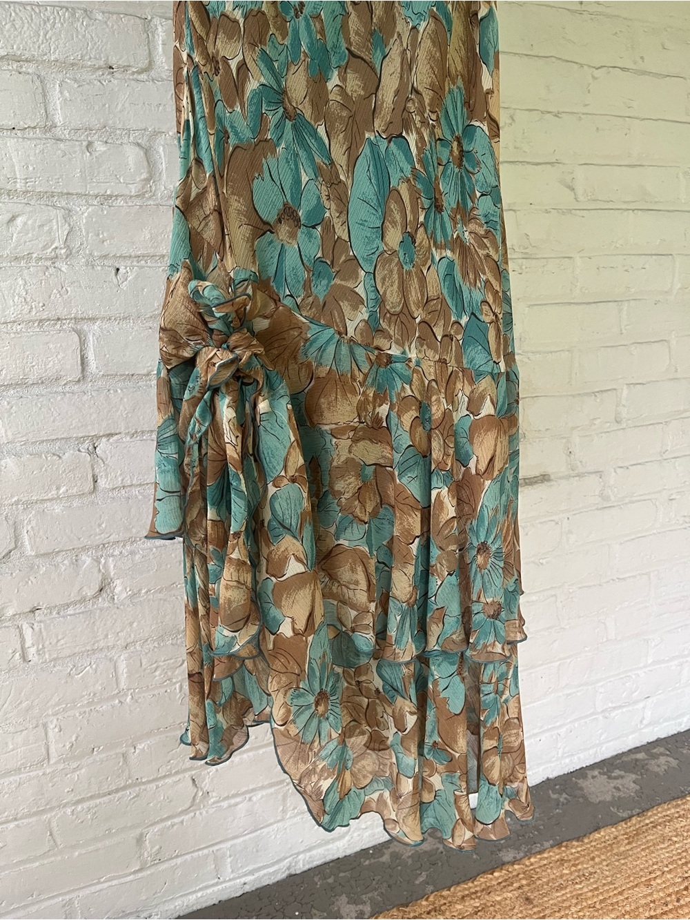 NINE WEST 100% Silk Drop Waist Dress with Asymmetrical Layered Skirt - Picture 3 of 6